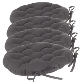 Atmosphera Lot de 4 galettes de chaises Rondes avec Attaches - Diamètre 38 cm -Matelassées & 100% Coton - Coloris Gris Anthracit