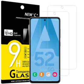 NEW'C Lot de 2, Verre Trempé pour Samsung Galaxy A52, A52 5G, A52S 5G, Film Protection écran -sans Bulles d'air -Ultra Résistant