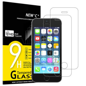NEW'C Lot de 2, Verre Trempé pour iPhone 5, iPhone 5S, iPhone 5C, Film Protection écran efficace contre les Rayures - sans Bulle