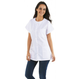 Tunique médicale Femme, col rond, boutons pression (infirmiere pharmicie hopital medecin...) (Taille 1 - S - 38/40) - Blanc