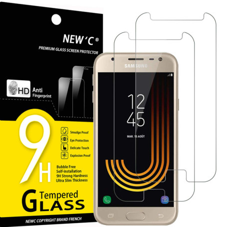 NEW'C Lot de 2, Verre Trempé pour Samsung Galaxy J3 2017 Film Protection écran sans Bulles d'air Ultra Résistant (0,33mm HD Ultr