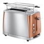 Russell Hobbs Grille Pain [Pour 2 Tranches] Luna Cuivre Inox (2 Fentes extra larges, 6 Niveaux de Brunissage rapide, Surélévatio