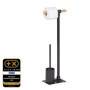 WENKO Serviteur WC 2en1 Forli, Brosse WC et dérouleur papier toilette sur pied, Acier noir et support papier toilette en bambou,