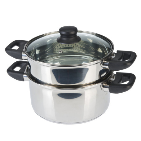 Axentia 220690 Cuiseur Vapeur à 2 Niveaux Métal Argent 20 cm, 6 L