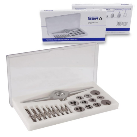 GSR PROFI Set de tarauds miniatures | 30 pièces | Métrique | Tarauds HSS-G M1-M2,5 | Filières métriques | Porte-filières | Bague