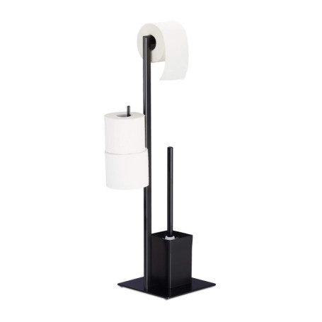 Relaxdays Brosse WC et dérouleur Papier avec Porte-Rouleaux de Rechange, Vertical, Salle de Bain, HLP 72x25x20 cm, Noir