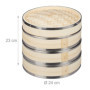 Relaxdays Cuiseur vapeur bambou, 3 niveaux, anneaux en métal, panier asiatique, riz, dimsum, légumes, Ø 24 cm, nature