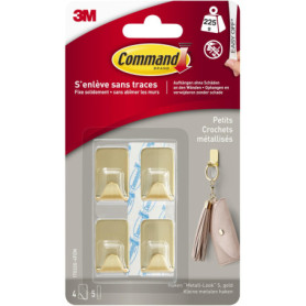 Command Crochet Déco Doré, Petit Modèle, 4 Crochets, 5 Languettes Transparentes - Sans Outils - Pour Accrocher et Décorer Sans A