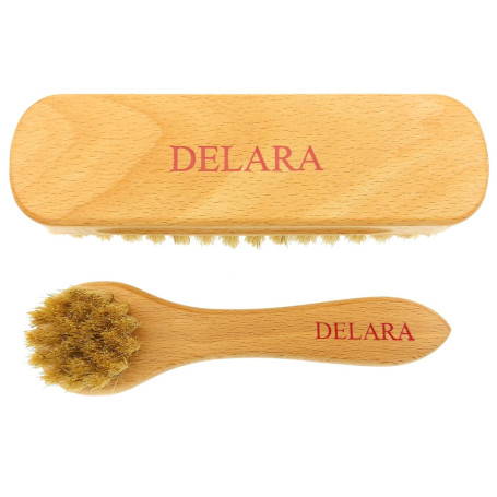 DELARA Une Petite Brosse à Chaussures et Une Petite Brosse à Cirage en Poils naturels, Couleur: Naturel