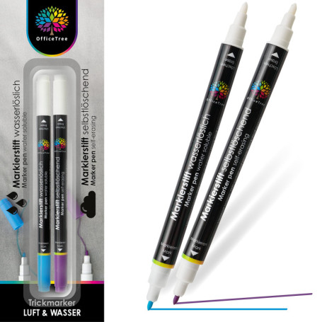 OfficeTree 2x Stylo Couture Tissu Effacable - Auto-extinguible et Hydrosoluble - Feutre Couture Effacable - Stylo Broderie pour 