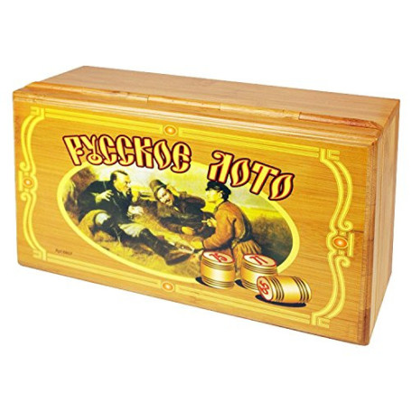 Jeu de loto russe dans coffret en bois avec éléments en bois, jeu de bingo, jeu familial