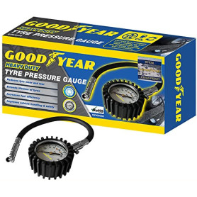 Goodyear Manomètre de pression de pneu de voiture professionnel robuste avec tuyau en caoutchouc et affichage facile à lire, réd