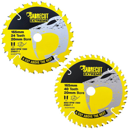 2 lames de scie circulaire SCCSFK165CR SabreCut 165 mm 24T et 40T x 20 mm compatibles avec Dewalt Bosch Makita et bien d'autres