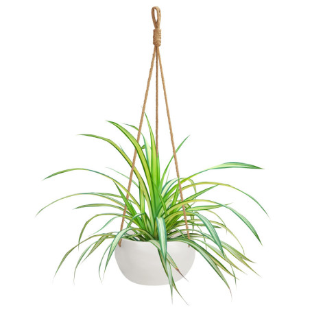 BELLE VOUS Jardiniere Suspendue en Céramique Blanche pour Intérieur/Extérieur - 69 cm - Pot Suspendu Plante Macrame - Corde avec