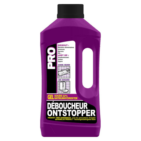 Fulgurant PRO - Déboucheur Professionnel Soude, Puissant, Canalisation, Eau Stagnante, Cuisine, Salle de Bain, 1 L