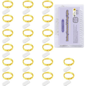 Guirlande Lumineuse LED, Girlande de Lumière à Piles Lot de 20 Fil en Cuivre 1m avec 10 LEDs Blanc Chaud pour Décoration Anniver