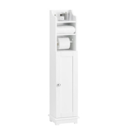 SoBuy® FRG177-W Support Papier Toilette Armoire Toilettes Porte Brosse WC Meuble de Salle de Bain sur Pied en Bois – Blanc