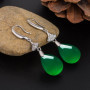 Vintage Naturel Émeraude Jade Calcédoine Femme Boucles d'oreilles 925 Argent Goutte d'eau Vert Jadéite Pierres Précieuses Bijoux