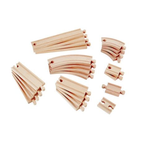 Hape Jouet Coffret d'Extension de Rails pour Circuit Train Bois - Jeu Educatif pour Enfant de 3 Ans et Plus - 24 pièces Virages 