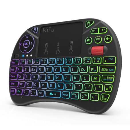 Rii Mini (Nouveauté) Clavier X8 Wireless Français Ergonomique sans Fil avec Touchpad pour Smart TV, Mini PC, HTPC, Console, Ordi