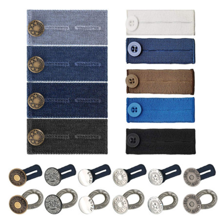 ZYNERY 21 Pièces Rallonge Bouton Pantalon, Extension de Bouton élastique en Caoutchouc, Extender Rallonges à Bouton en Métal Tis