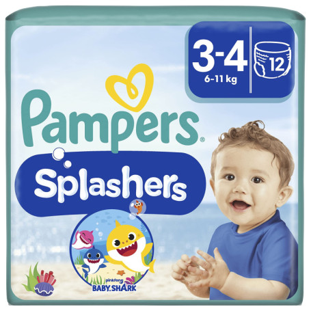 Pampers Couches-Culottes de Bain Jetables Splashers Taille 3-4 (6-11kg) pour une Protection Optimale dans l'Eau, 12 Couches