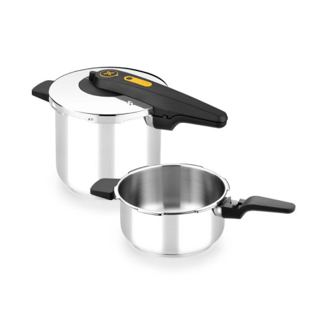 BRA Excellent | Lot de 2 Autocuiseurs Rapides 4 et 7 L, Ouverture Type Ciseaux, Acier Inoxydable 18/10, Facile à Utiliser et sûr