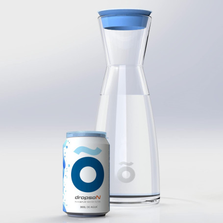 dropson - Carafe avec filtre - Modèle CrystalDrink - Pichet à eau en verre 1L avec couvercle bleu + filtre à eau pour robinet, b