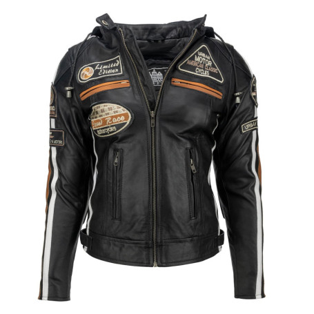 Urban Leather 58 Veste de Moto avec Protections - Femme - Noir - S/38