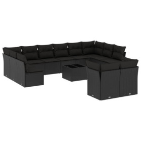 vidaXL Salon de Jardin avec Coussins 13 pcs, Canapés de Terrasse, Ensemble de Meubles d'Extérieur Patio, Moderne, Noir Résine Tr