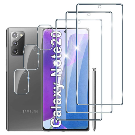 [3+3 Pièces] Verre Trempé pour Samsung Galaxy Note20, 3 Pièces Dureté 9H Vitre Protection Écran avec 3 Pièces Caméra Arrière Pro