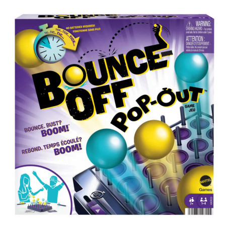 Mattel Games Bounce-Off Chrono Challenge, Jeu d’Ambiance avec 16 balles, 20 Cartes défis, Un Plateau de Jeu et Un minuteur, Joue