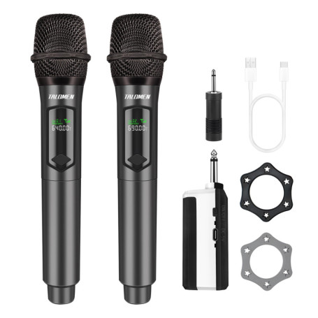 Talomen Microphone sans fil professionnel,système de dual microphone à 2.4 GHz Karaoké Dynamique Rechargeable avec Récepteur,160