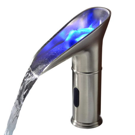 Gangang Robinet Automatique à LED,Robinet de Capteur Cascade Lavabo Infrarouge Froid et Chaud Sans Contact DC 3 Couleurs Changé 