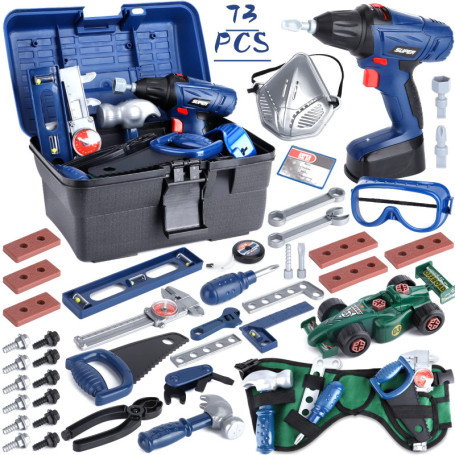 NCKIHRKK 73 Pièces Jouet Outil pour Enfants, Outils de Construction et Accessoires, malette outils enfant, Boite a Outil avec Pe