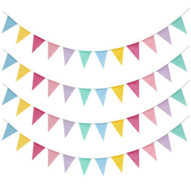 Leeyunbee Lot de 4 guirlandes de fanions d'extérieur - 16 m - 48 drapeaux - Résistant aux intempéries - Guirlande arc-en-ciel - 