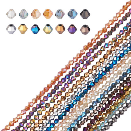 AHANDMAKER 1400 pièces 14 Couleurs Perles en Verre Galvanisées, 4mm Arc-en-Ciel Plaqué Verre à Facettes Perles de Cristal avec T