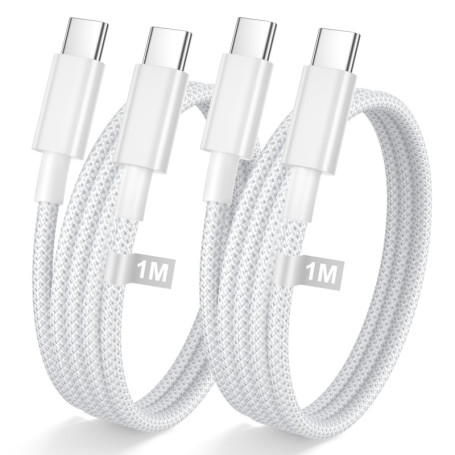 iPhone 15 16 Câble USB C vers USB C 1M/Lot de 2, Cable Chargeur iPhone 15 16 Câble USB C Charge Rapide PD 60W Cable Type C Cordo