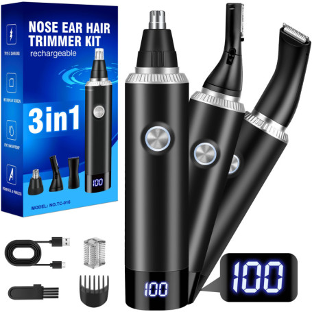 Tondeuse Nez,3-En-1 Coupe Poils Nez Et Oreilles USB Rechargeable,Indolore Rasoir Poil De Nez Homme Professionnel,Pour Le Nez Ore