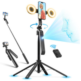 Jeebel Trépied à Suivi Automatique du Visage - 180cm Perches Selfie Extensible avec Lumière LED/Commande Gestuelle/NO App/360° R