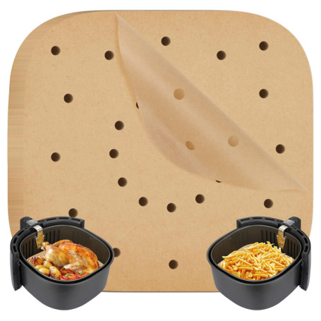 100 Feuilles Papier pour Friteuse à Air, Perforé Papier à Vapeur sulfurisé Carré de cuisson, Parchemin résistant à la chaleur, A