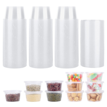 Lot de 50 Petit pot à Sauce en Plastique avec Couvercle, 100ml Contenants, Boîtes de Alimentaires, conservation bébé, Passe au M