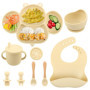Coffret Repas Bebe,8 Pièces,Assiette Bébé, Assiette Ventouse pour Bébé Assiette Enfant avec Ventouse, Gobelet en Silicone, Cuill