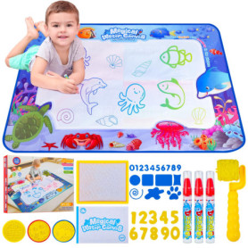 Tapis Dessin Eau - Tapis d'Eau Bébé, Jouet Bébé 1 2 Ans, Jouet Enfant 1 2 3 Ans, Tapis Jeu Enfant avec Stylo à Eau pour Dessin C