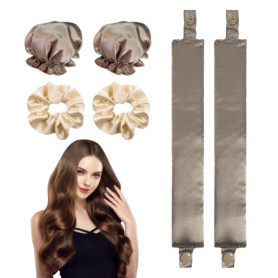 Lot de 2 Ensembles de Fers à Friser Sans Chaleur Avec Élastiques à Cheveux en Satin, Outils de Coiffage DIY, Bandeau et Kit de P