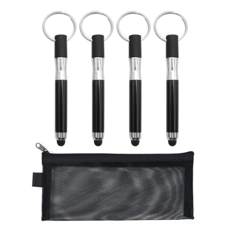 Lot de 4 stylets pour écran tactile avec 1 étui à crayons. Stylet pour écran tactile intelligent, mini stylo à bille, porte-clés