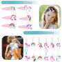 JOYUE 50 PCS Anniversaire Licorne, Bracelets, Porte Clés, Tatouage Enfant, Epingle à Cheveux, Signet, Bracelets Slap, Jouet Kit 