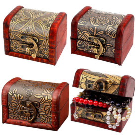 Coffre au Trésor en Bois, 4Pcs Coffre à Bijoux en Bois, Mini Coffre au Trésor, Petite Boîte en Bois Rétro, Mini Coffre Pirate, M