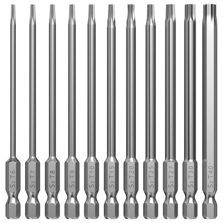 Lixiluxia 11 Pièces Embout Tournevis Torx, 100mm Embout Torx Long, Embouts de Vissage, Tournevis Etoile, Embout Long Visseuse, T