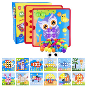 Legpador Mosaique Enfant pour dès 2 ans, Coffret Mosaïques, Puzzle de Mosaïque Créatif, Educatif Cadeau Montessori, Jouets Éduca